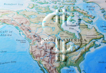map of North American with dollar sign on top