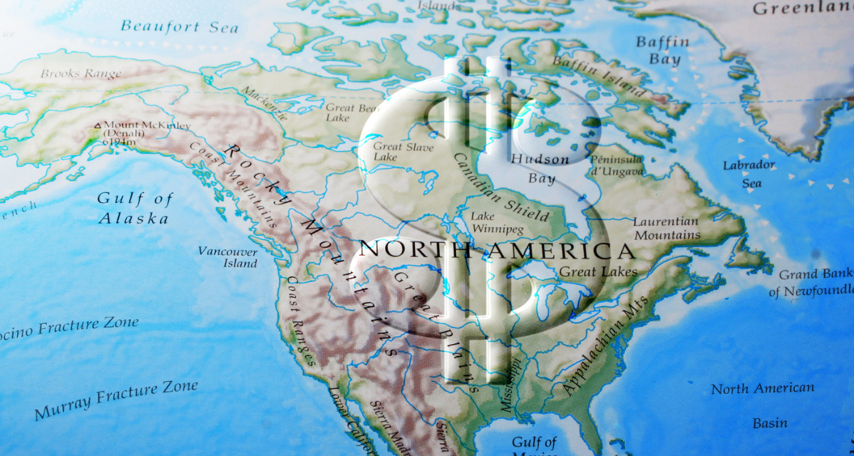 map of North American with dollar sign on top