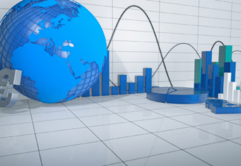 large blue globe against market trends